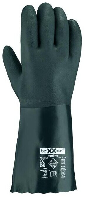 teXXor Chemical Protection Work Gloves PVC Green with Lining 35cm (2151)