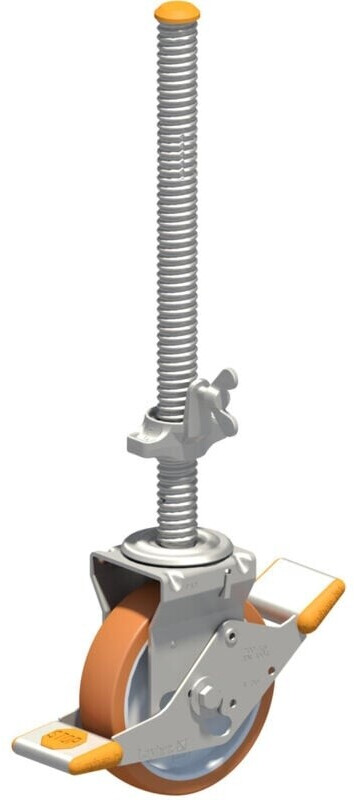 Layher Rueda Giratoria 700 con Husillo y Bloqueo, Revestimiento de Poliuretano, Diámetro 200mm (1358200)