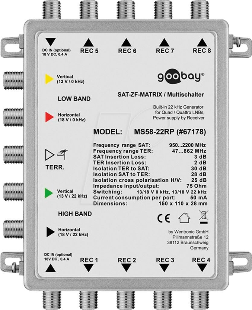 Goobay Passive SAT Multiswitch MS58-22RP 5/8 Silver (67178)