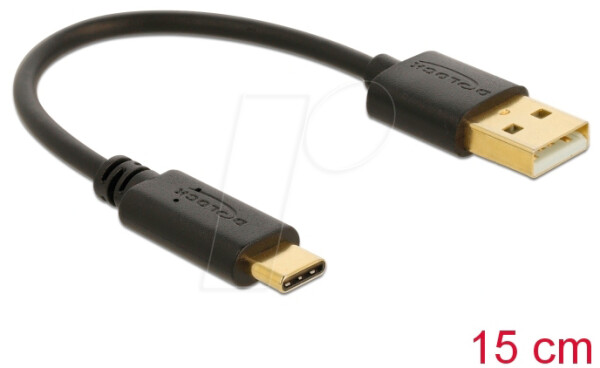 DeLock USB Ladekabel USB-A zu USB-C Schwarz 15 cm (85354)