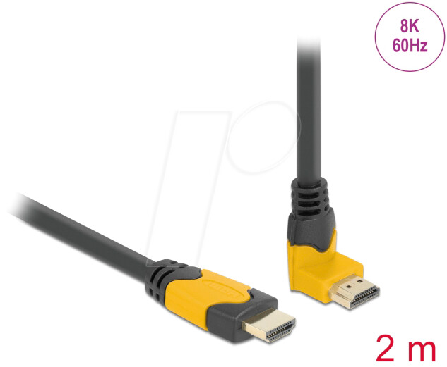 DeLock HDMI Cable 90° top angled 48 GBit/s, 2 m (86989)
