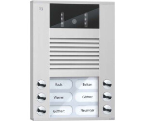 TCS Video intercom outdoor station with 130-degree camera, 6 buttons, surface-mounted, silver (AVE14063-0010)
