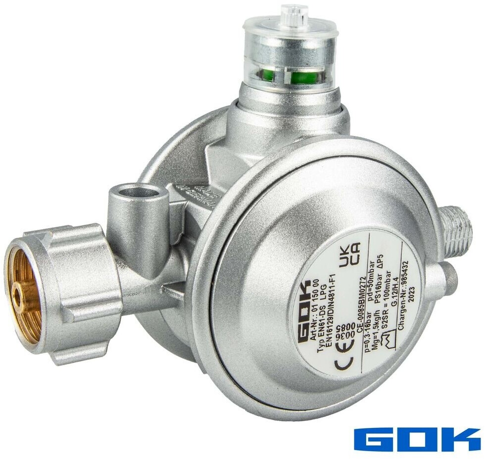 GOK Gasregler 1,5 kg/h 50 mbar mit Überdrucksicherung (01-150-00)