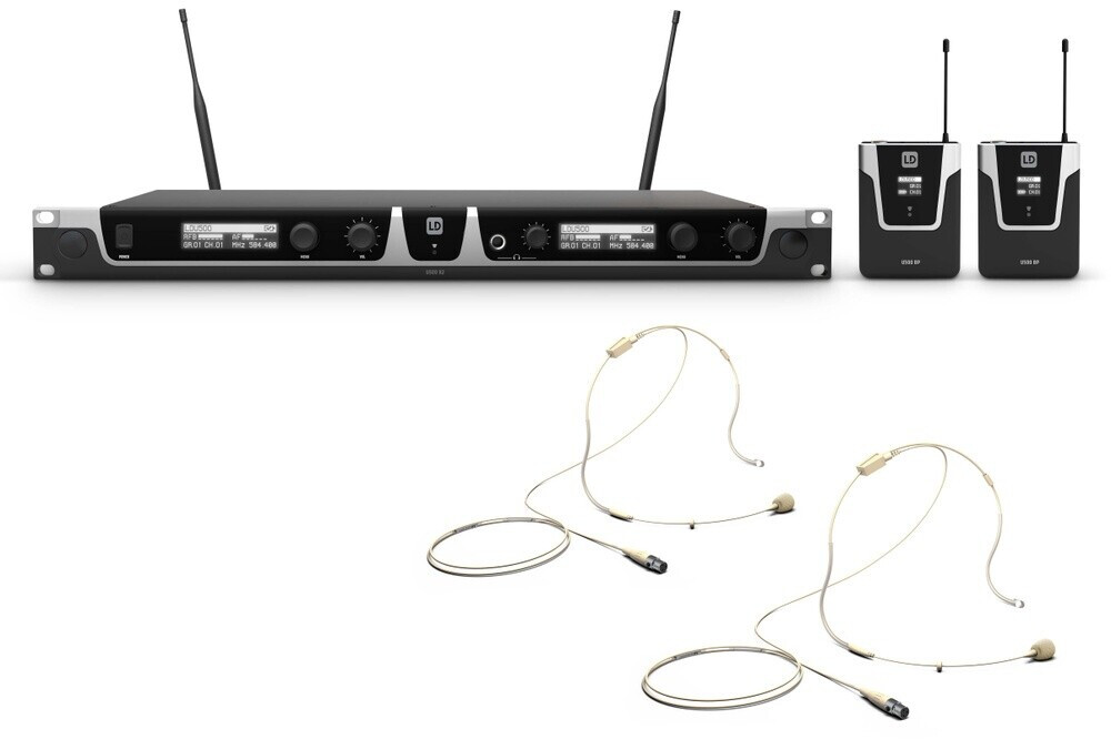 LD Systems U505 BPHH2 Wireless Microphone System with 2 x Bodypack and 2 x Beige Headset (LDU505BPHH2)