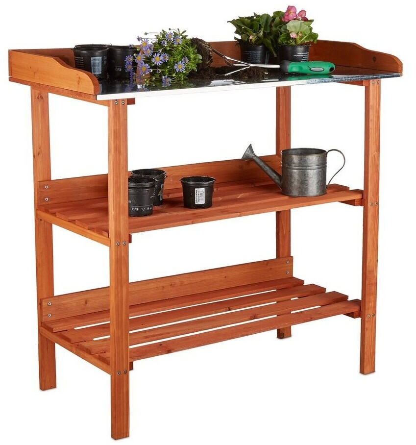 Relaxdays Pflanztisch mit Metallplatte 3 Ebenen Gewächshaus orange (10020727)