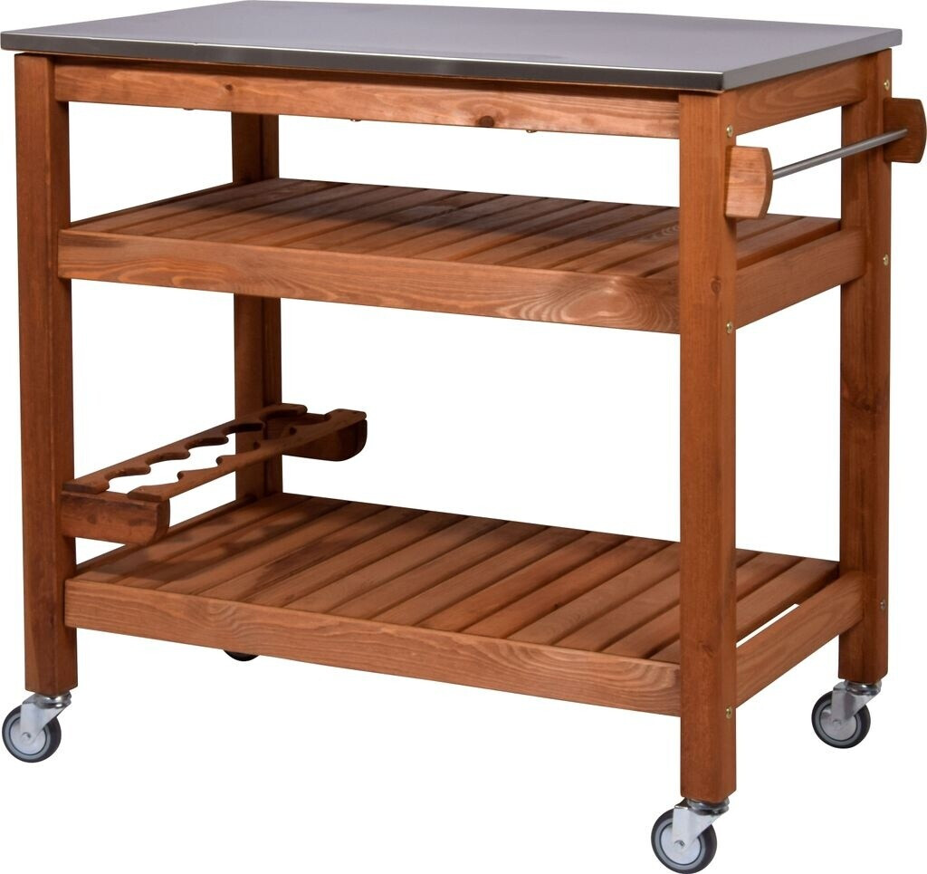 Dobar Wooden Side Cart with Stainless Steel Plate Brown (35540FSCe)