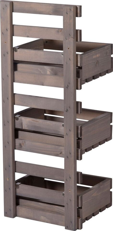 Dobar Dobar Escalera de flores de 3 niveles para montaje en pared de madera, Gris (58387FSCe) - back view