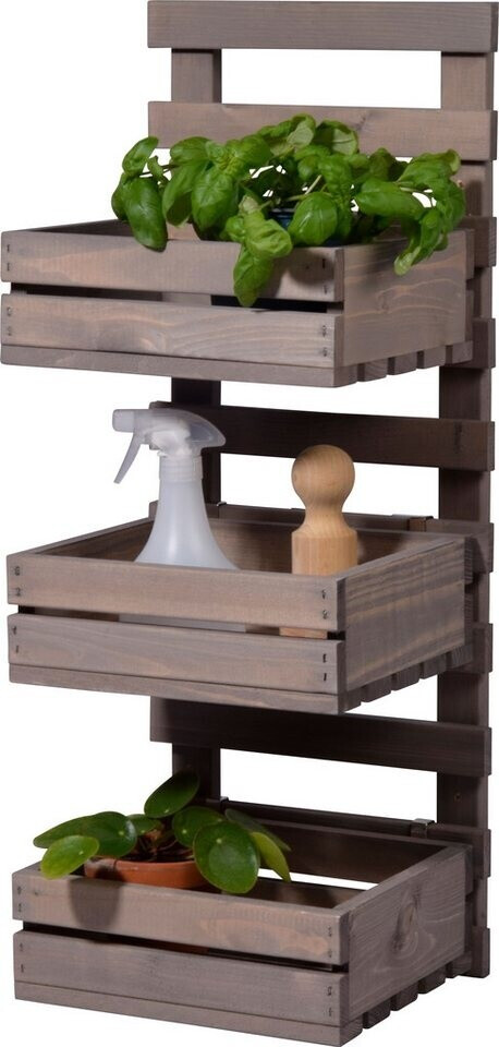Dobar Dobar Escalera de flores de 3 niveles para montaje en pared de madera, Gris (58387FSCe) - detail view