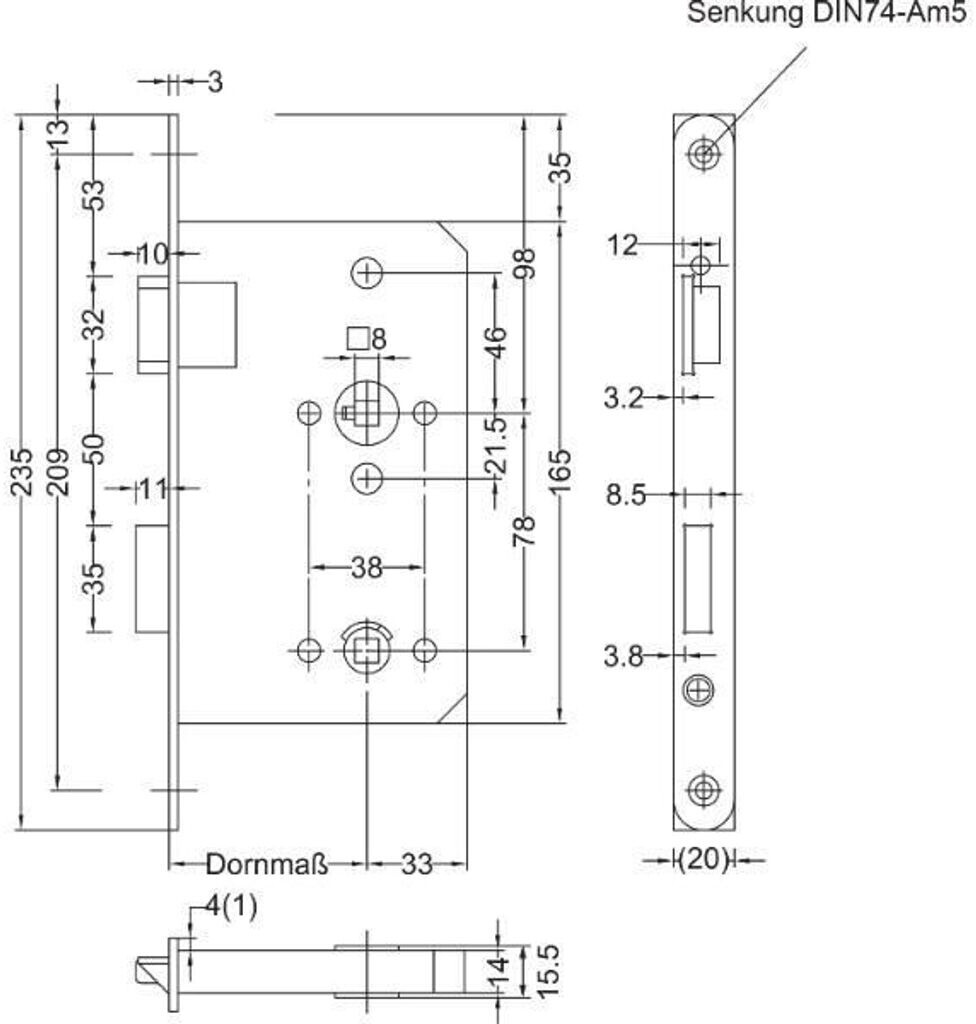 BMH Mortise Lock 450 for Interior Door WC78/8 Stainless Steel (0450.000026)