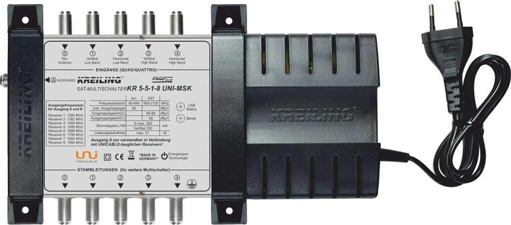 Kreiling Kaskadierbarer Unicable-Multischalter mit 1 UNI Ausgang für 8 Receiver (KR 5-5-1-8 UNI-K) (11182)