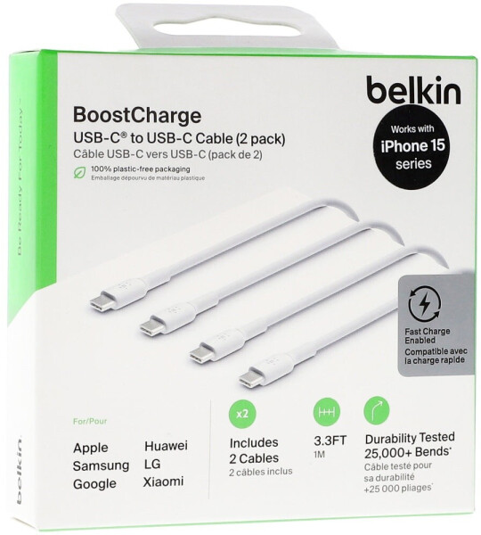 Belkin Boost Charge USB-C zu USB-C 2.0 Kabel 1m, weiß, 2er Pack (CAB003BT1MWH2PK), Bild 2