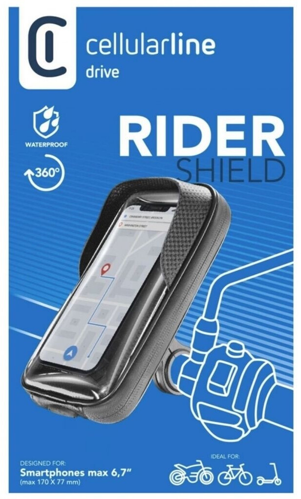 Cellular Cellular Line Rider Shield - Universal Waterproof Smartphone Holder for Motorcycles and Bikes with Sun Visor and 360 Rotation (MOTOHOLDERCASEK) - back view