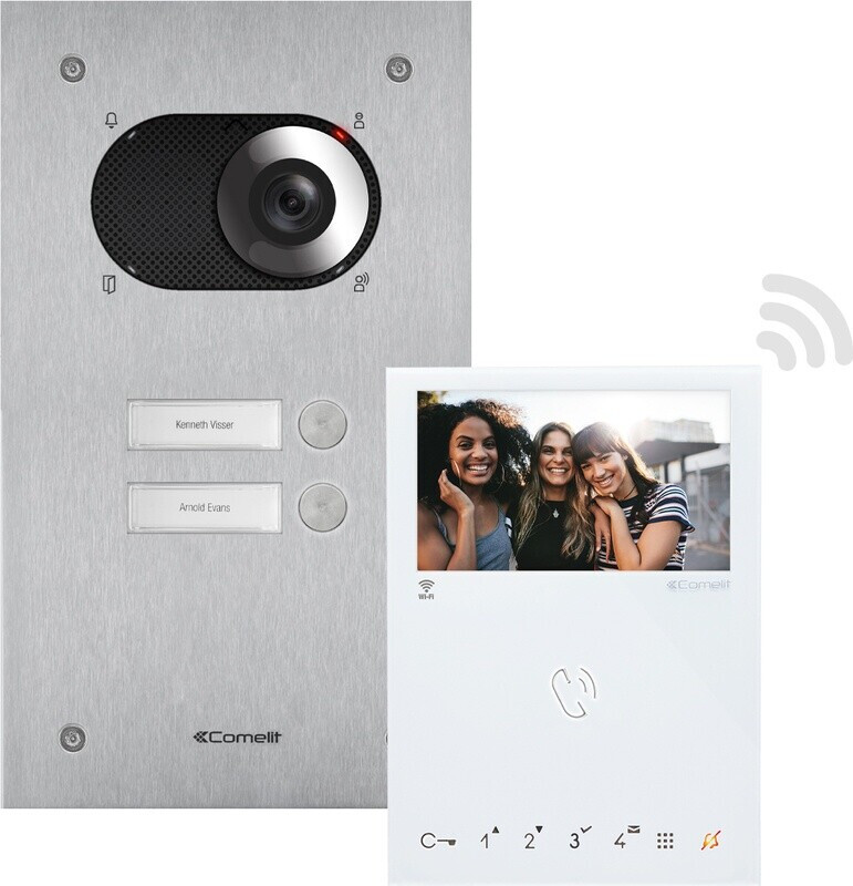 Comelit Two-Family House Kit Switch Video Intercom with Monitor Mini HF WiFi silver/white (KVS2012)