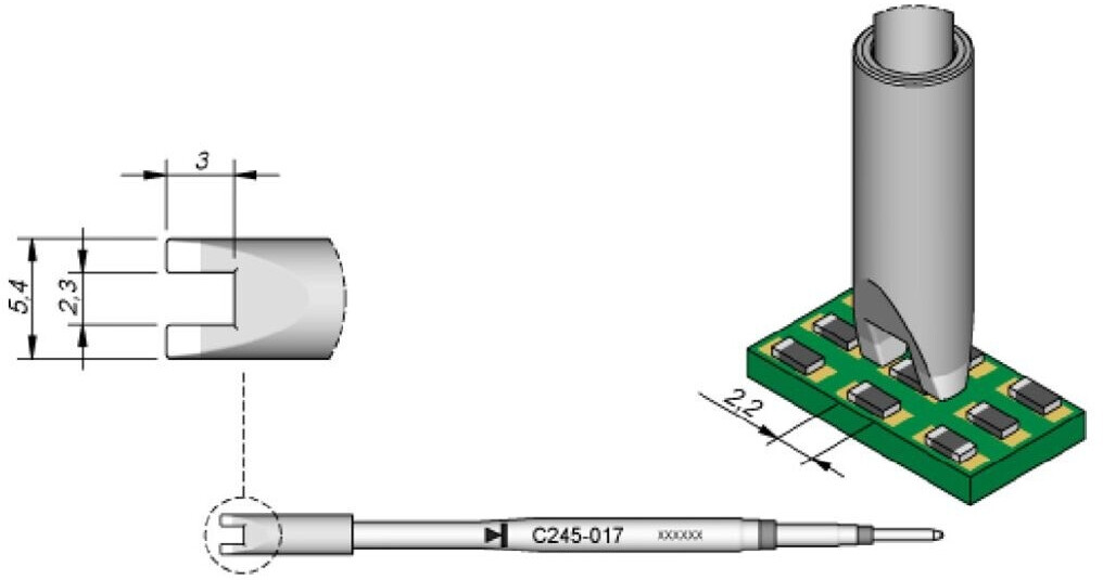JBC SMD desoldering tip for T245 chip components 2.3 mm (C245017)