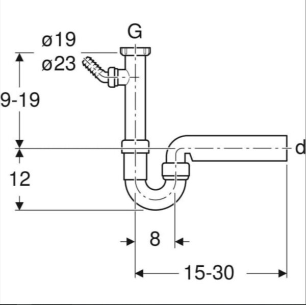 Geberit Rohrbogengeruchsverschluss mit Winkelschlauchtülle G1 1/2 x 50 mm, Abgang horizontal, weiß (152711111), Bild 3