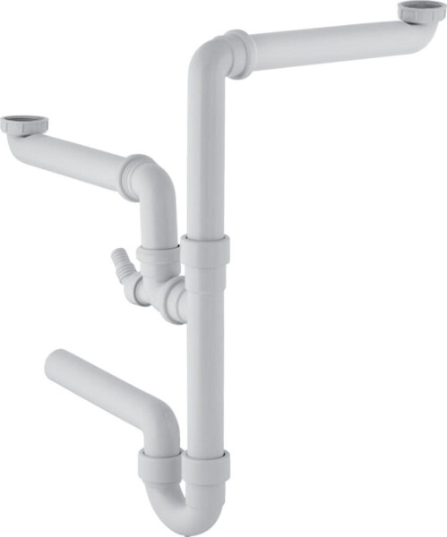 Geberit Rohrbogengeruchsverschluss für zwei Spülbecken mit Winkelschlauchtülle, Abgang horizontal, G1 1/2 x 40 mm (152.886.11.1)