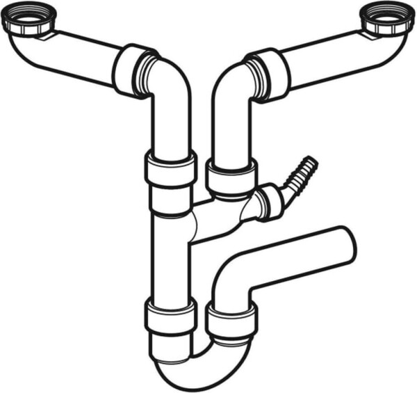 Geberit Rohrbogengeruchsverschluss für zwei Spülbecken mit Winkelschlauchtülle, Abgang horizontal, G1 1/2 x 40 mm (152.886.11.1), Bild 2