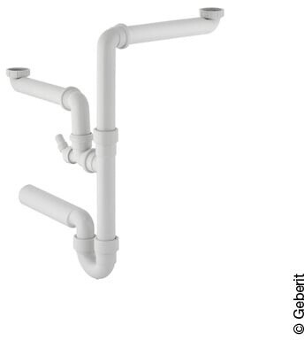 Geberit Rohrbogengeruchsverschluss für zwei Spülbecken mit Winkelschlauchtülle, Abgang horizontal, G1 1/2 x 40 mm (152.886.11.1), Bild 8