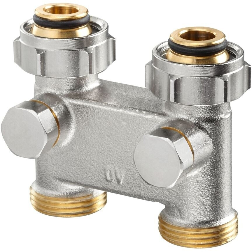 Oventrop Umlenkstück mit Absperrung, Durchgang, 50 mm, 3/4" ÜM x 3/4" AG, Messing vernickelt (1016362)