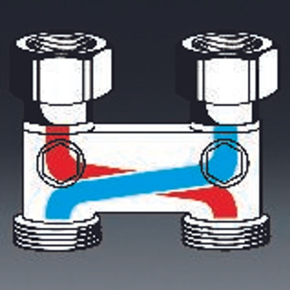 Oventrop Umlenkstück mit Absperrung Winkelform, 50mm, 3/4" ÜM x 3/4" AG, vernickelt (1016462)