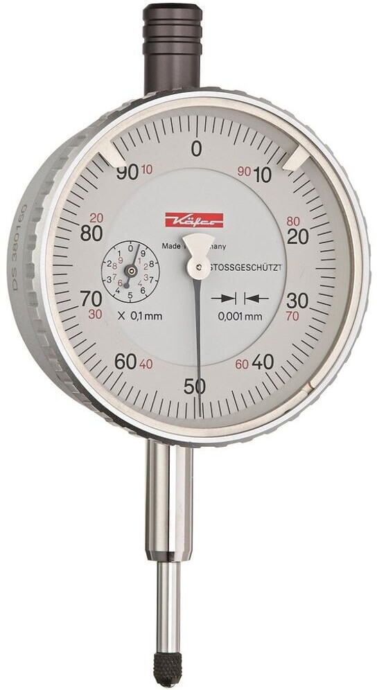 Käfer Precision dial gauge FM1101 with shock protection, 1 mm reading 0.001 mm, case Ø 58 mm (10167)