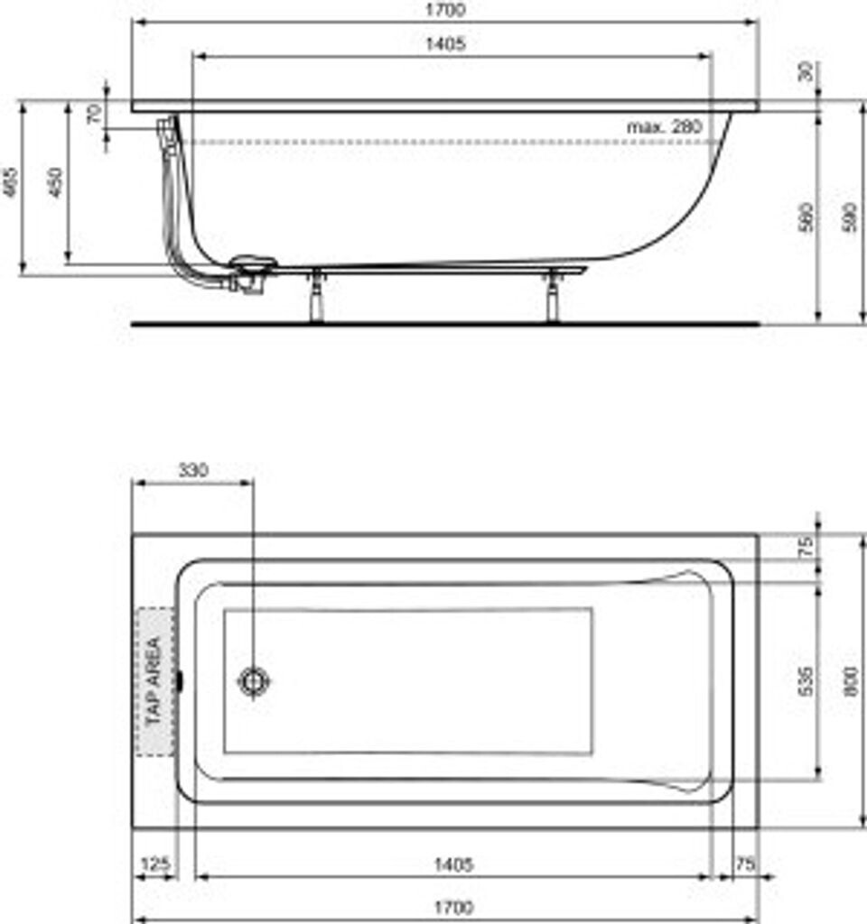 Ideal Standard La Dolce Vita rectangular duo bathtub white (T540401)