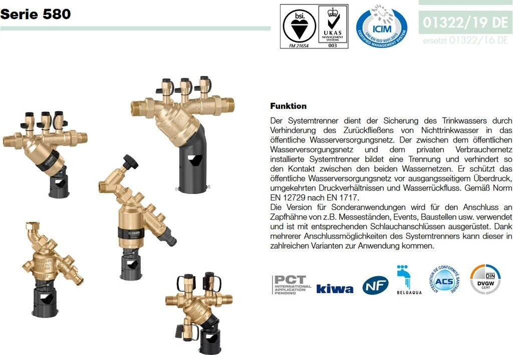 Caleffi Systemtrenner BA DN 15, 1/2" AGx3/4" AG (580240)