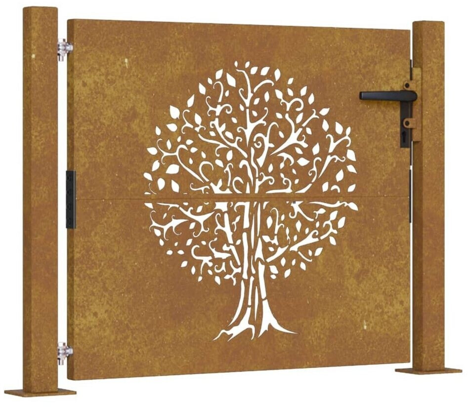 vidaXL vidaXL Garden Gate with Tree Design in Corten Steel 105x80 cm (153214) - side view