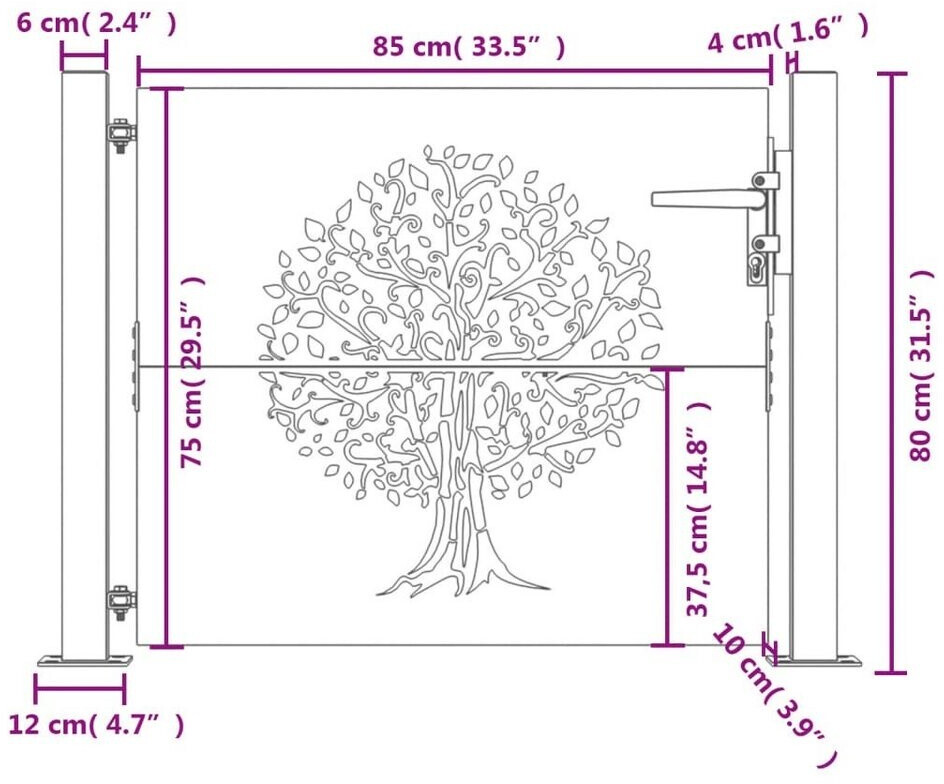 vidaXL vidaXL Garden Gate with Tree Design in Corten Steel 105x80 cm (153214) - view 10