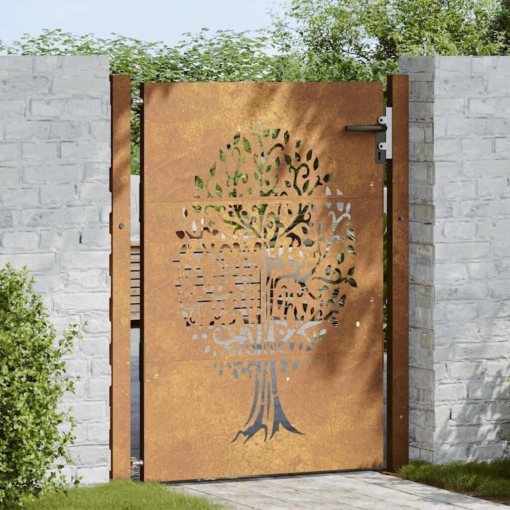 vidaXL vidaXL Puerta de Jardín con Diseño de Árbol en Acero Corten (153217) - back view