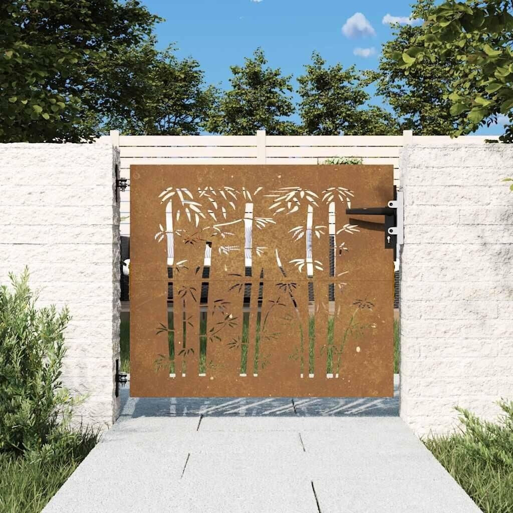 vidaXL vidaXL Garden Gate Corten Steel Bamboo Design (153233) - side view