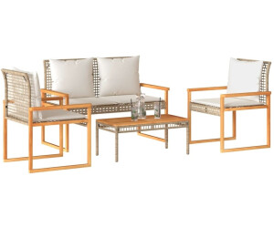 vidaXL Salon de jardin avec coussins beige poly rotin 4 pièces (365859)