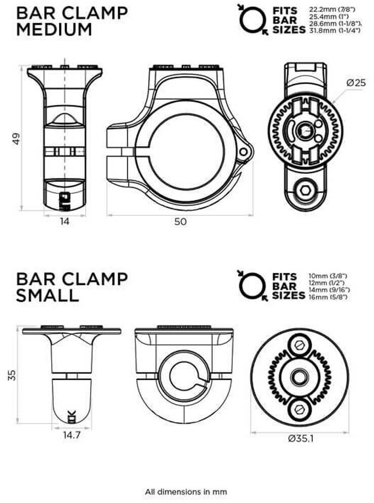 Quad Quad Lock 360 Base Bar Clamp Medium (QLP-360-BCM) - back view