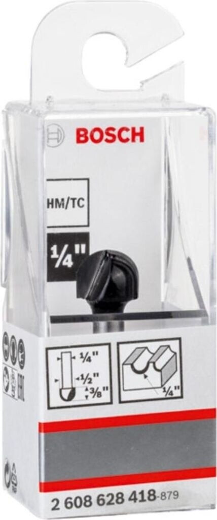 Bosch Hohlkehlfräser 1/4 Zoll, R1 6,3 mm, D 12,7 mm, L 9,2 mm, G 40 mm (2608628418)