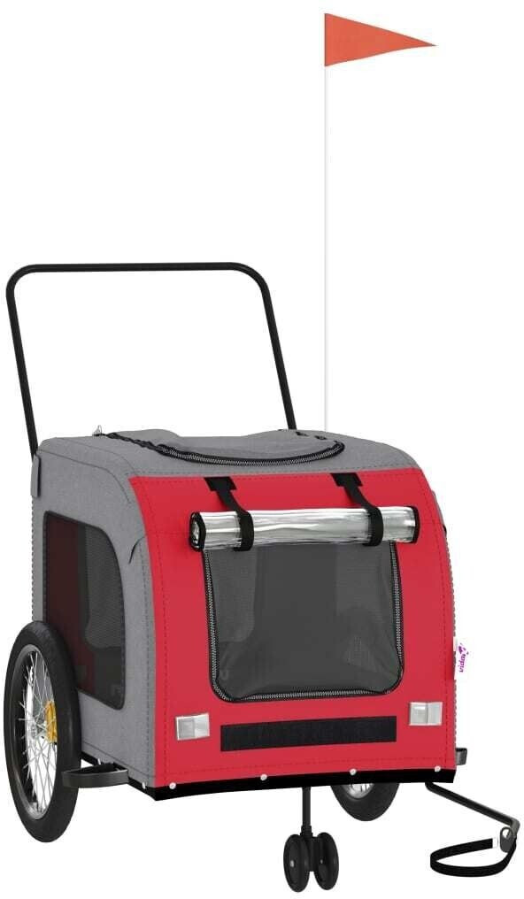 vidaXL Pet Bike Trailer Red and Grey Oxford Fabric and Iron (93859)
