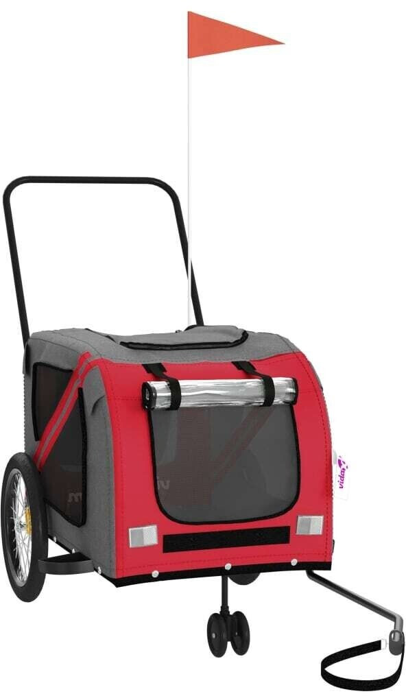 vidaXL Remorque de vélo pour animaux de compagnie rouge et gris Oxford et fer (93901)