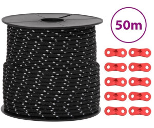 vidaXL Tent Guy Rope with Reflective Strips and Spanners 50 m 4 mm
