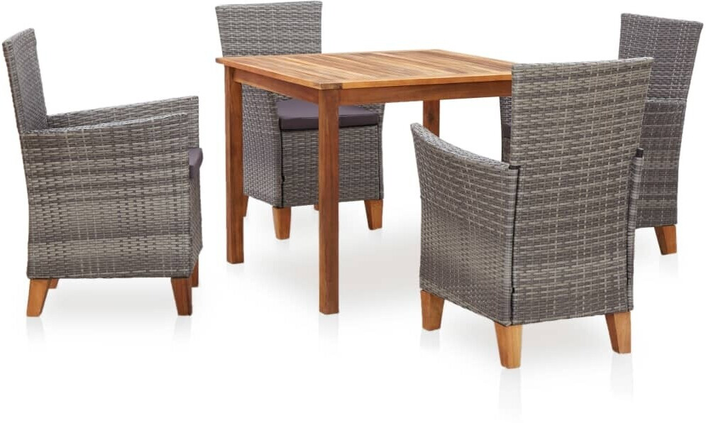 vidaXL 5-tlg. Essgruppe Poly Rattan und Massivholz Akazie Grau (46000)