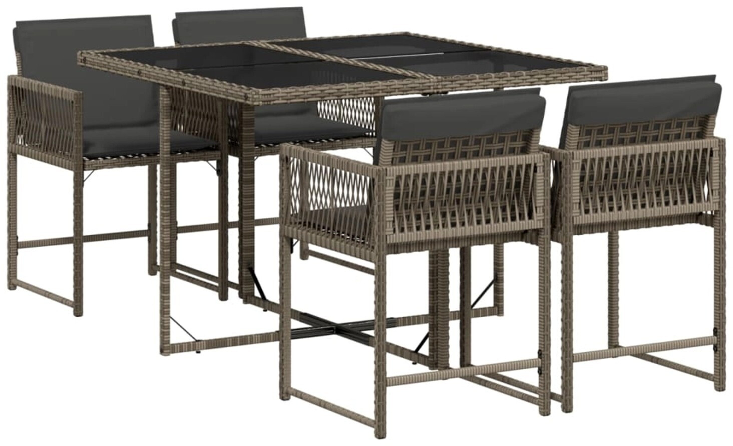 vidaXL 5-tlg Garten-Essgruppe mit Kissen Grau Poly Rattan Modell 86 (3211436)