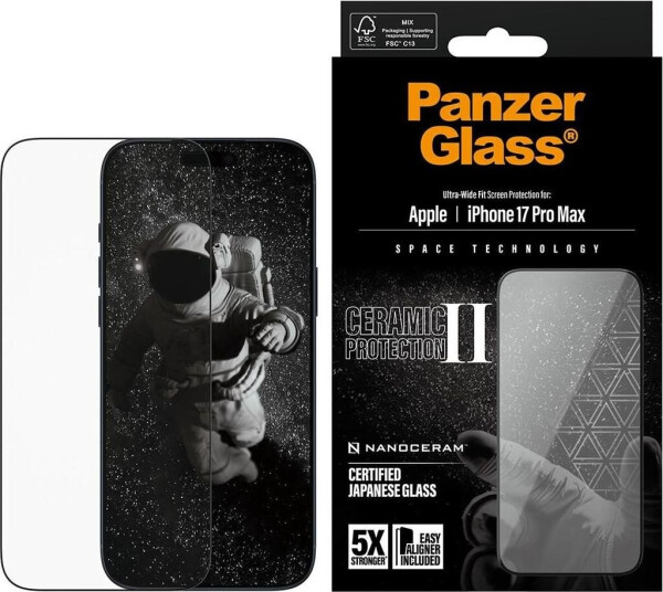 PanzerGlass Ceramic II Displayschutz iPhone 17 Pro Max | Ultra-Wide Fit m. EasyAligner