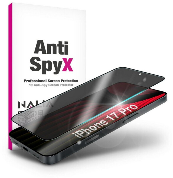 NALIA " Schutzglas AntiSpyX - Privacy Display Glas 9H Härte - Anti-Spy Screen Protector Tempered Glass (1 Stück Apple iPhone 17 Pro) Schwarz"