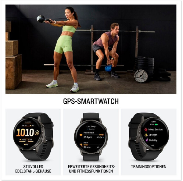 Garmin Venu 4 45mm Schwarz/Schiefergrau Silikon-Armband, Bild 2