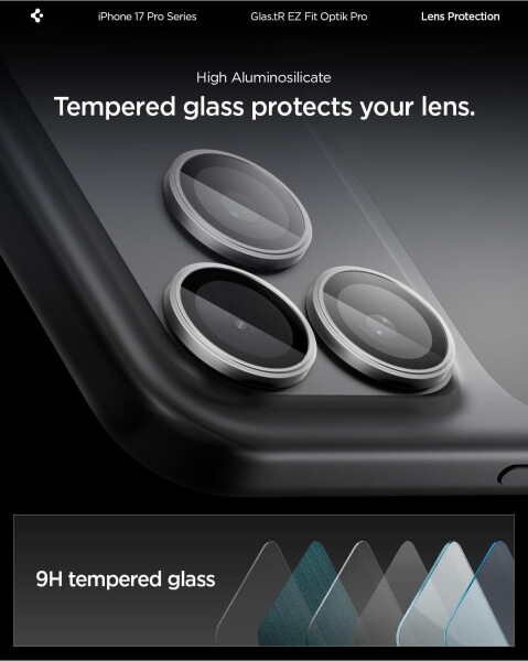 Spigen Glas für die Kamera für iPhone 17 Pro Max - 14 Pro Glas.tR Ez Fit Optik Pro 2-Pack Schwarz-Grau, Bild 12