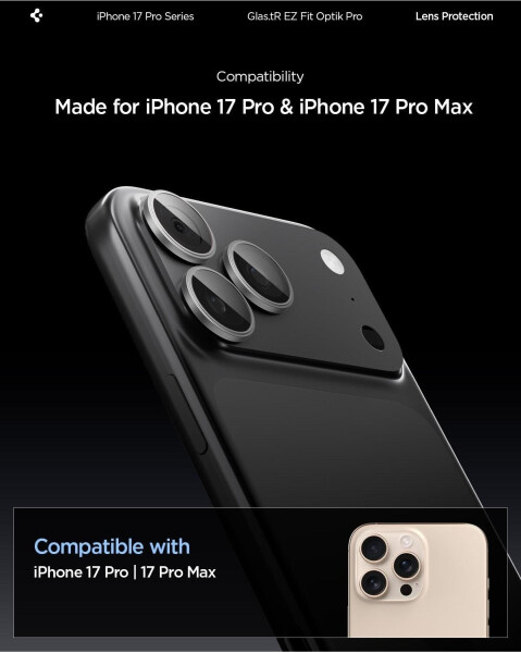 Spigen Glas für die Kamera für iPhone 17 Pro Max - 14 Pro Glas.tR Ez Fit Optik Pro 2-Pack Schwarz-Grau, Bild 8