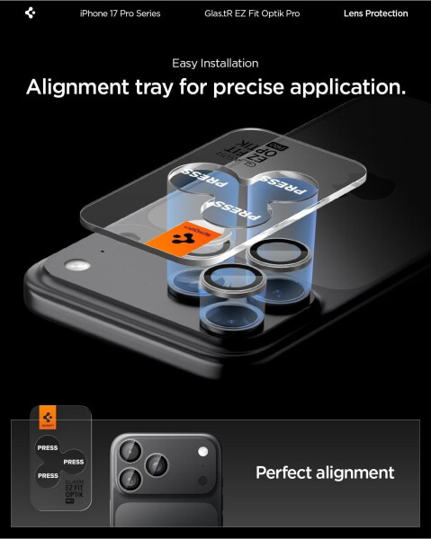 Spigen Glas für die Kamera für iPhone 17 Pro Max - 14 Pro Glas.tR Ez Fit Optik Pro 2-Pack Schwarz-Grau, Bild 10