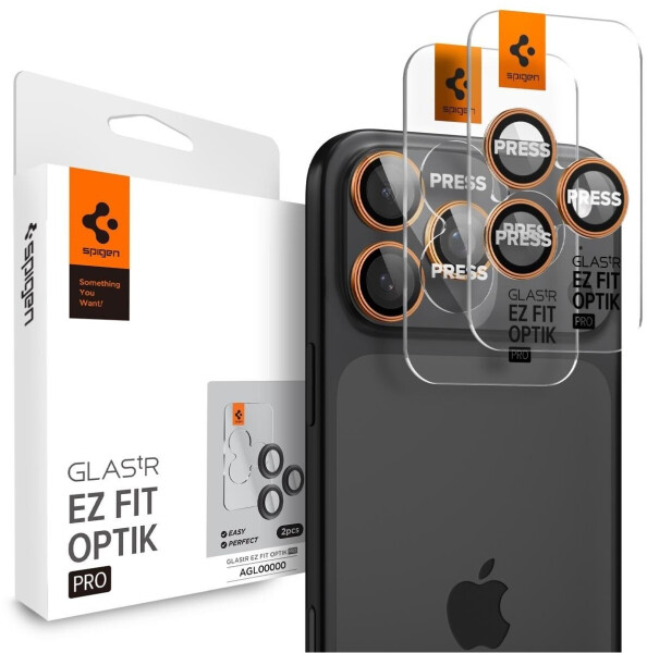 Spigen Glas für die Kamera für iPhone 17 Pro Max - 14 Pro Glas.tR Ez Fit Optik Pro 2-Pack Schwarz-Orange