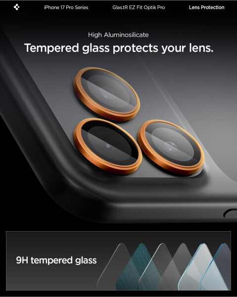 Spigen Glas für die Kamera für iPhone 17 Pro Max - 14 Pro Glas.tR Ez Fit Optik Pro 2-Pack Schwarz-Orange, Bild 12