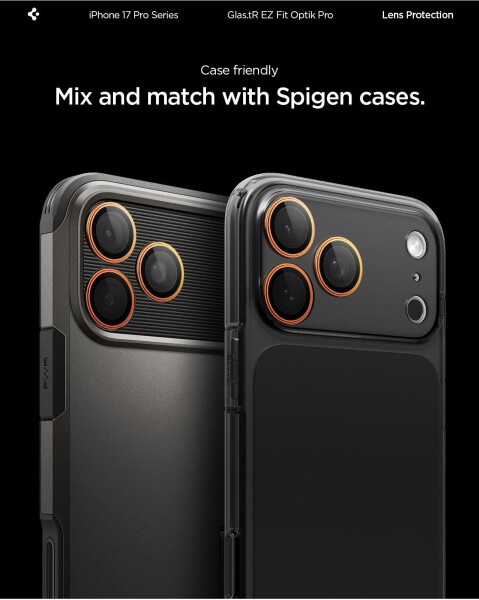 Spigen Glas für die Kamera für iPhone 17 Pro Max - 14 Pro Glas.tR Ez Fit Optik Pro 2-Pack Schwarz-Orange, Bild 13