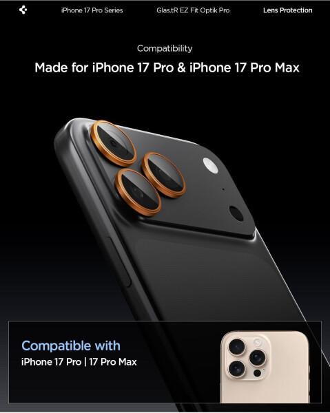 Spigen Glas für die Kamera für iPhone 17 Pro Max - 14 Pro Glas.tR Ez Fit Optik Pro 2-Pack Schwarz-Orange, Bild 8