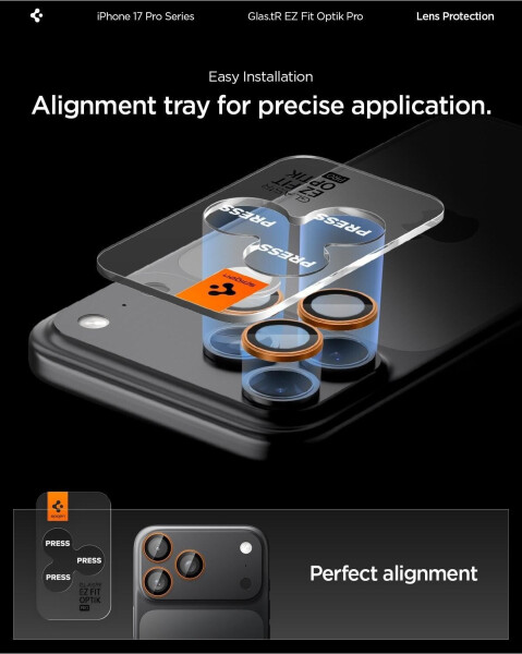 Spigen Glas für die Kamera für iPhone 17 Pro Max - 14 Pro Glas.tR Ez Fit Optik Pro 2-Pack Schwarz-Orange, Bild 10